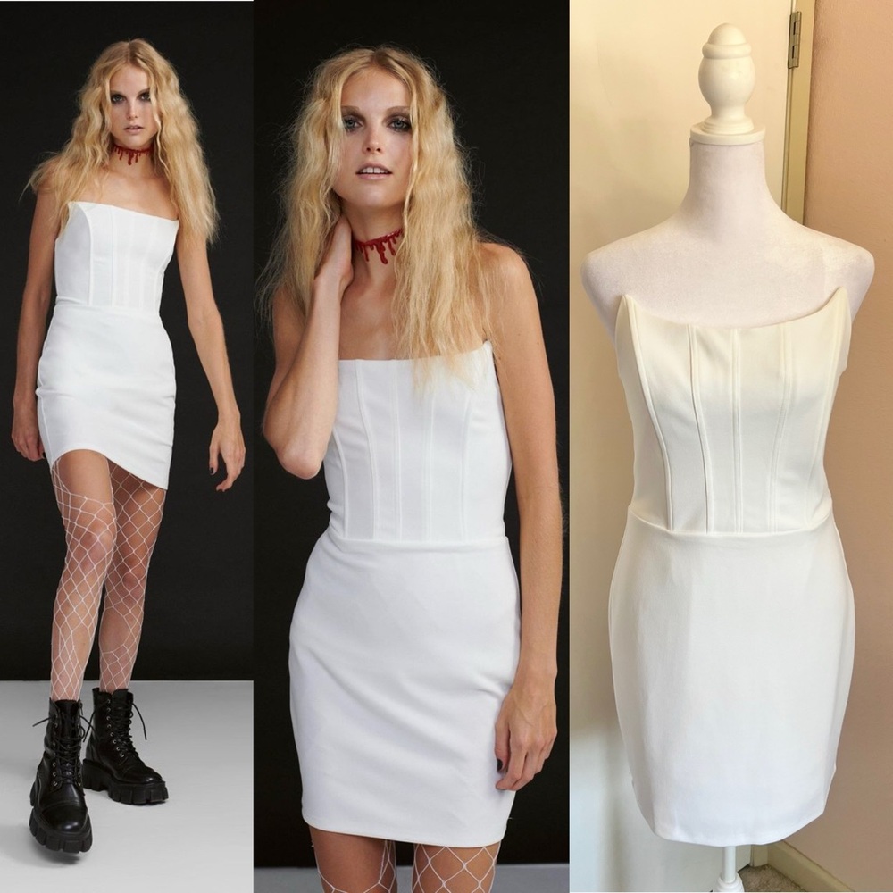 Nasty Gal White Strapless Corset Bodycon Mini Dress